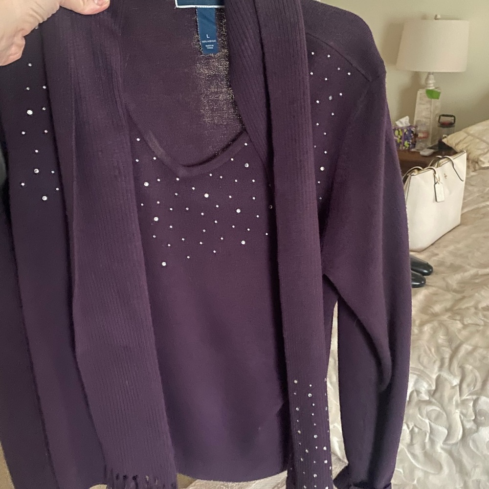 Karen Scott Plum Knit Cardigan with Subtle Shimmer